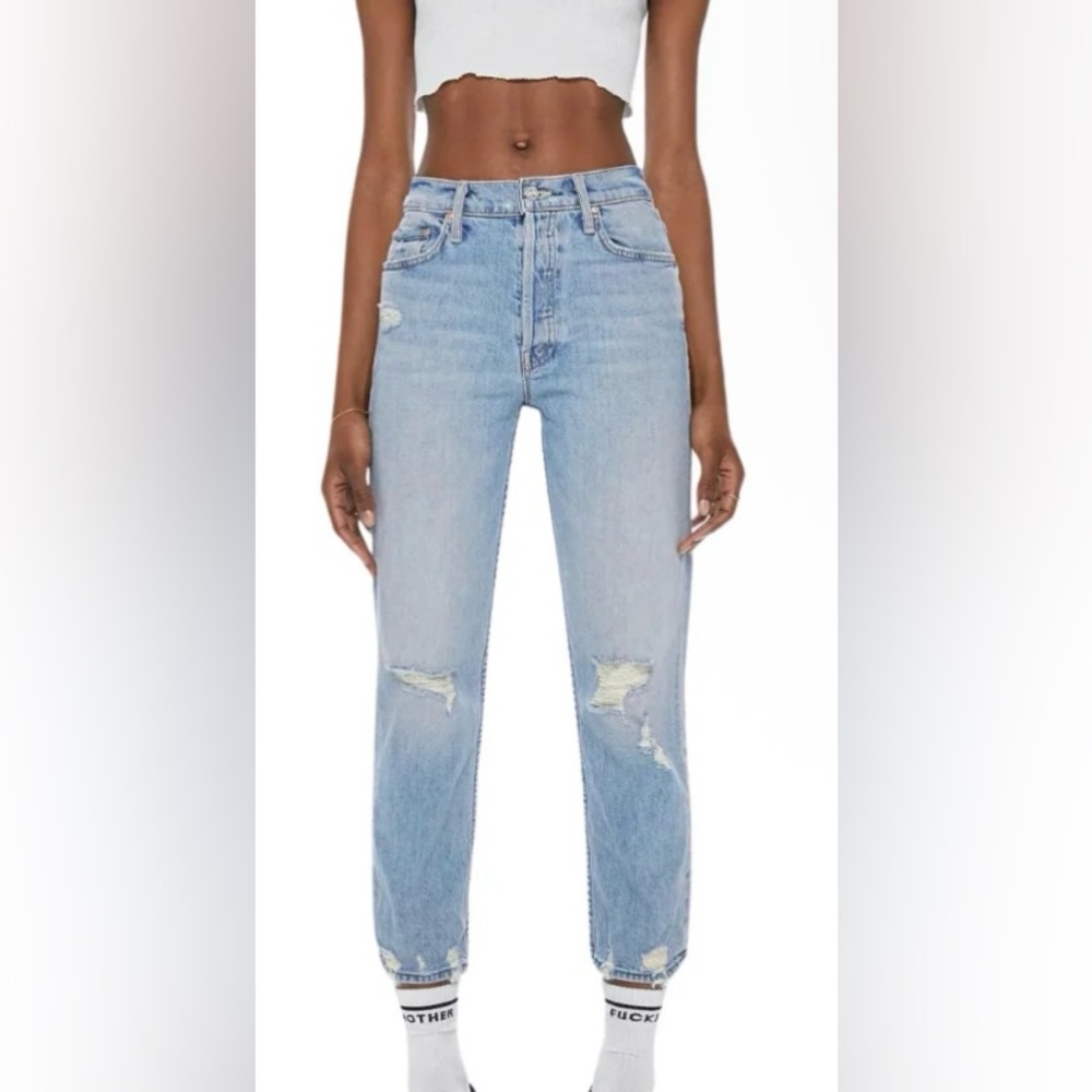 MOTHER The Tomcat Light Blue Distressed Straight Leg Jeans size 24